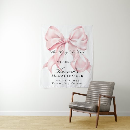 Sie bindet den Knoten Rosa Bogen Willkommensschild Wandteppich (Beispiel)