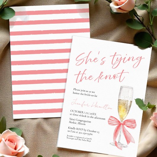 Sie bindet den Knoten | Rosa Brautparty Einladung