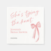 Sie bindet den Knoten | Rosa Brautparty Serviette (Vorderseite)