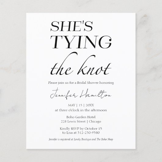 Sie bindet den Knoten | Schwarz-Weiß-Brautparty (Vorderseite)