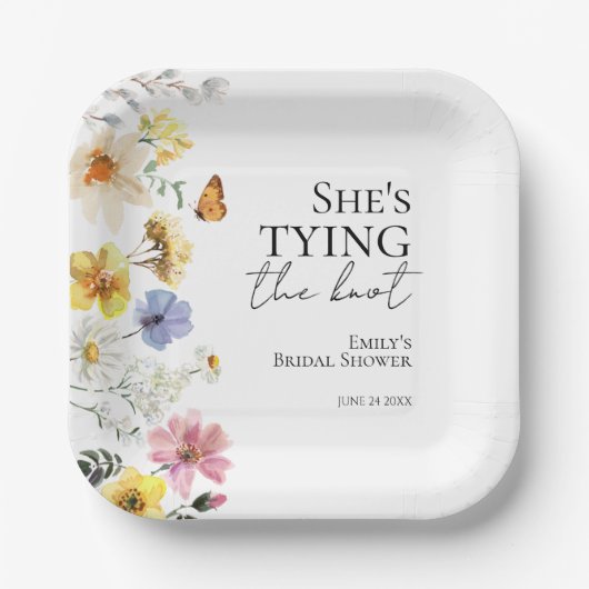 Sie bindet den Knoten | WILDBLUME BRAUTPARTY Pappteller (Vorderseite)
