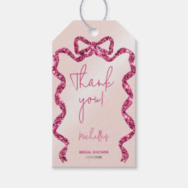 Sie bindet den knusprigen rosa Bogen, danke Geschenkanhänger