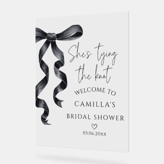 Sie bindet den Schwarzen Bow Bridal Begrüßung Acrylschild (Winkel)