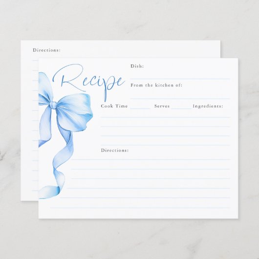 Sie bindet die Blue Bow Bridal Rezeptkarte des Kno (Vorne/Hinten)