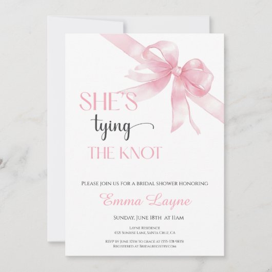 Sie bindet die Knot-Bridal-Dusche an die Einladung (Vorderseite)