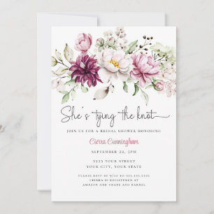 Sie bindet die Knot Burgund Pink Floral Bridal Einladung