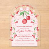 Sie bindet die Knot Coquette Cherry Bridal Acryleinladungen (Vorderseite)