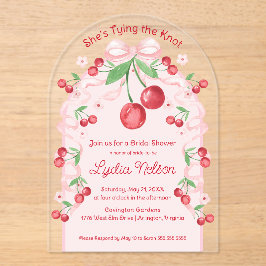 Sie bindet die Knot Coquette Cherry Bridal Acryleinladungen