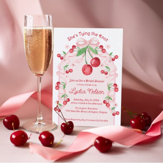 Sie bindet die Knot Coquette Cherry Bridal Einladung