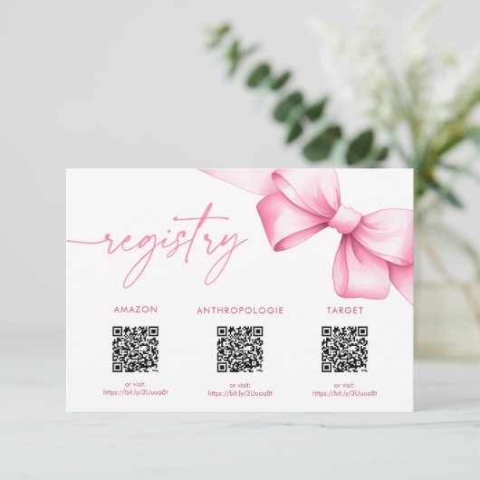 Sie bindet die Knot-Pink-Bow-Dusche-Registrierung Begleitkarte (Stehend Vorderseite)