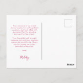 Sie bindet die Knot Pink Ribbon Bridal an Danke Postkarte (Rückseite)