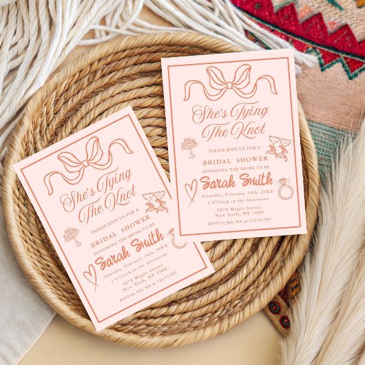 Sie bindet die Knot-Retro-Pfirsich Whimsical Brida Einladung