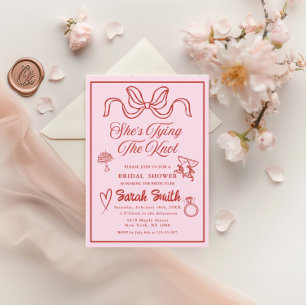 Sie bindet die Knot-Retro-Rosa-Whimsical-Bridal Einladung