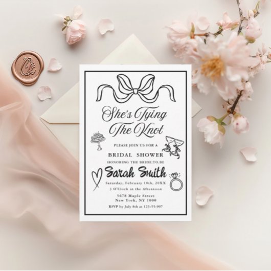 Sie bindet die Knot Retro schwarz Whimsical Bridal Einladung