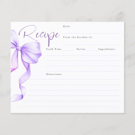 Sie bindet die Lila Bow Bridal-Rezept-Karte (Vorderseite)
