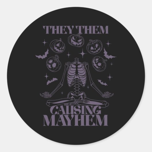 Sie Causing Mayhem Skeleton Boho Halloween N Runder Aufkleber (Vorderseite)