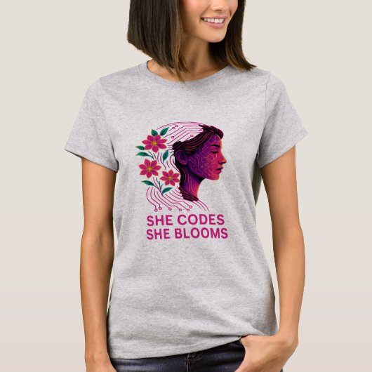Sie codiert, sie blüht T-Shirt (Vorderseite)