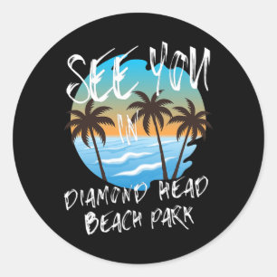 Sie Diamond-head-beach-park Retro Vintage Oahu Runder Aufkleber