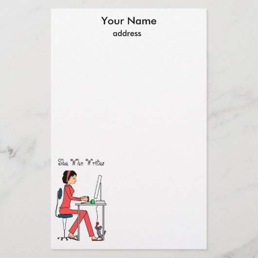 Sie, die Briefpapier/Rot schreibt+brünett Briefpapier (Vorderseite)