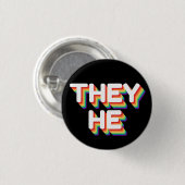 Sie/Er Pronouns Rainbow 3D Retro Button (Vorne & Hinten)