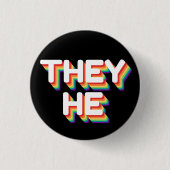 Sie/Er Pronouns Rainbow 3D Retro Button (Vorderseite)