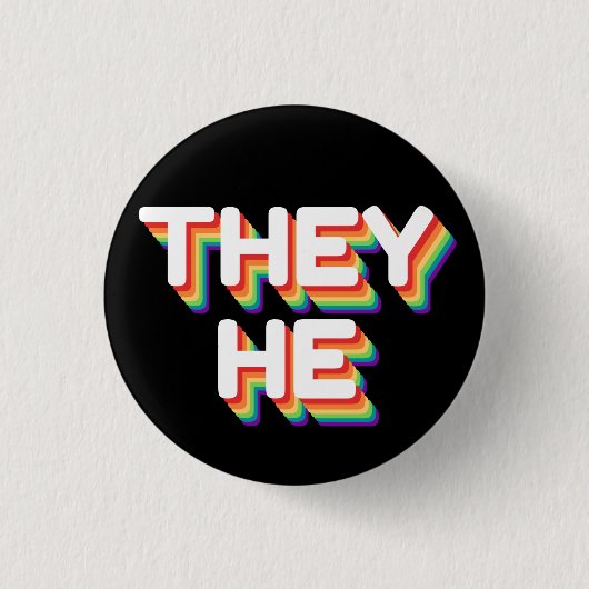 Sie/Er Pronouns Rainbow 3D Retro Button (Vorderseite)