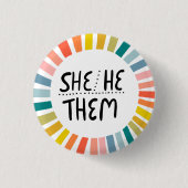 SIE/ER/SIE Pronouns Rainbow Handlettered Pride Button (Vorderseite)