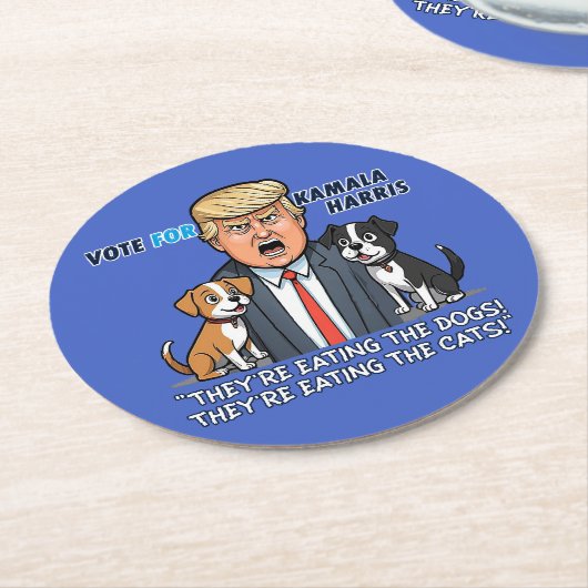 Sie essen die Hunde Funny Trump Kamala 2024 Runder Pappuntersetzer (Angewinkelt)