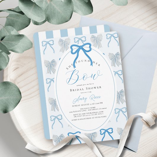 Sie fand ihr Bow Blue Ribbon Brautparty Einladung