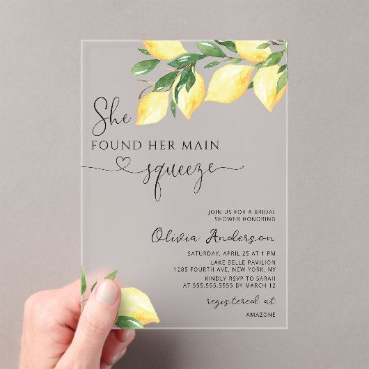 Sie fand ihr Haupt Squeeze-Brautparty Acryleinladungen (Insitu (Handheld))