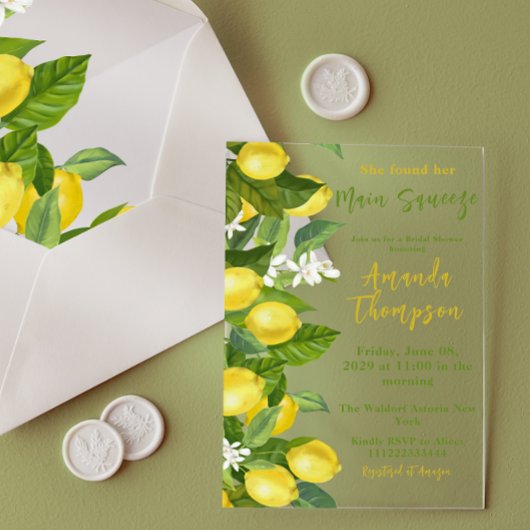 Sie fand ihr Haupt Squeeze Brautparty Lemon Acryleinladungen