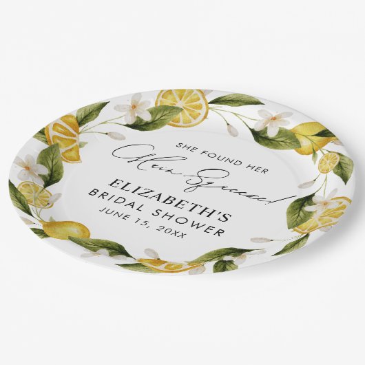 Sie fand ihr Haupt-Squeeze-Citrus-Brautparty Pappteller (Schrägansicht)