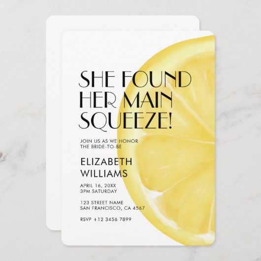 Sie fand ihr Haupt Squeeze Lemon Brautparty Einladung (Vorne/Hinten)