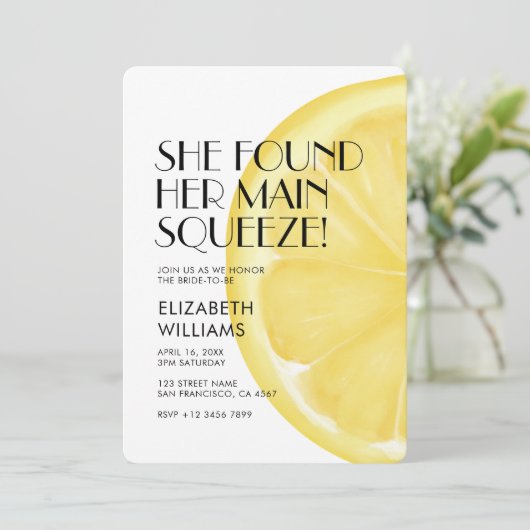Sie fand ihr Haupt Squeeze Lemon Brautparty Einladung (Stehend Vorderseite)