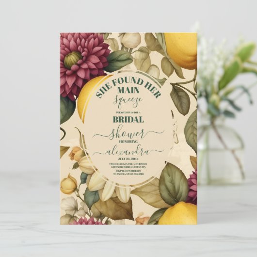 Sie fand ihr Haupt Squeeze Lemon Brautparty Einladung (Stehend Vorderseite)