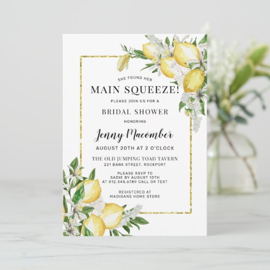 Sie fand ihr Haupt Squeeze Lemon Brautparty Einladung (Stehend Vorderseite)