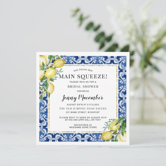 Sie fand ihr Haupt Squeeze Lemon Brautparty Einladung (Stehend Vorderseite)