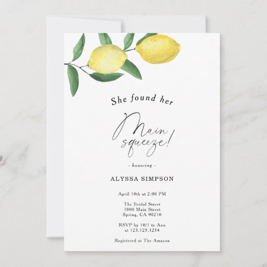 Sie fand ihr Haupt Squeeze Lemon Brautparty Einladung (Vorderseite)