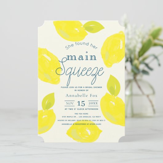 Sie fand ihr Haupt Squeeze Lemon Brautparty Einladung (Stehend Vorderseite)