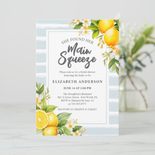 Sie fand ihr Haupt Squeeze Lemon Brautparty Einladung (Stehend Vorderseite)