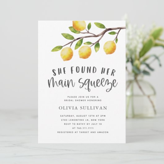 Sie fand ihr Haupt Squeeze Lemon Brautparty Einladung (Stehend Vorderseite)