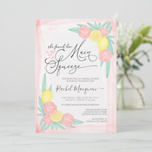 Sie fand ihr Haupt Squeeze Lemon Brautparty Einladung (Stehend Vorderseite)