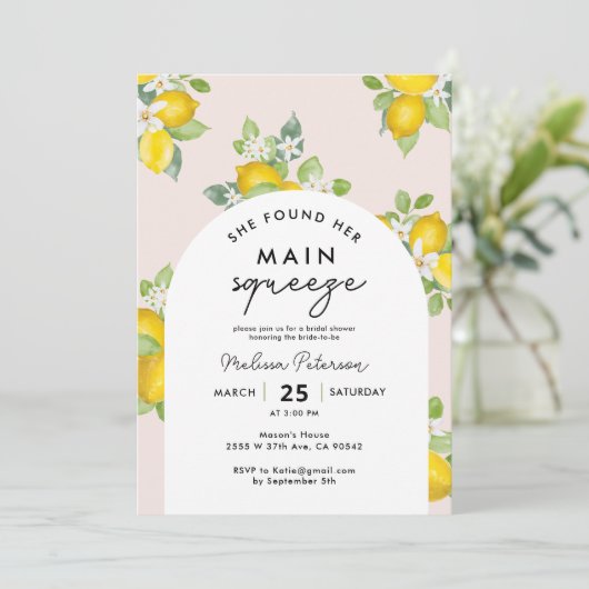 Sie fand ihr Haupt Squeeze Lemon Brautparty Einladung (Stehend Vorderseite)