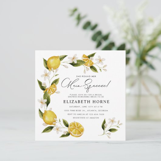 Sie fand ihr Haupt Squeeze Lemon Brautparty Einladung (Stehend Vorderseite)