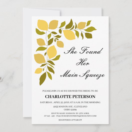 Sie fand ihr Haupt Squeeze Lemon Brautparty Einladung (Vorderseite)