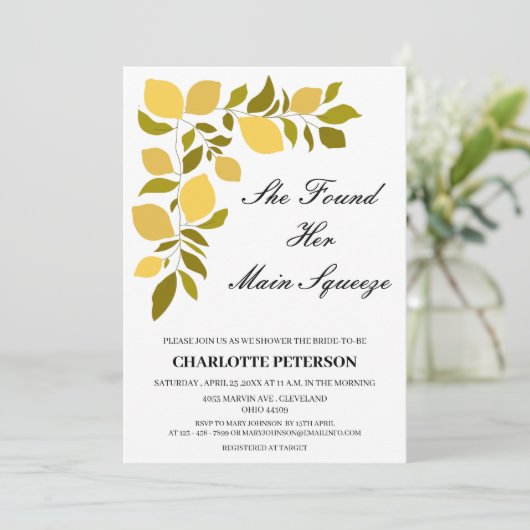 Sie fand ihr Haupt Squeeze Lemon Brautparty Einladung (Stehend Vorderseite)