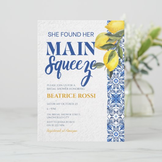 Sie fand ihr Haupt Squeeze Lemon Brautparty Einladung (Stehend Vorderseite)