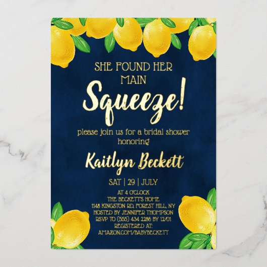 Sie fand ihr Haupt Squeeze Lemon Brautparty Folieneinladung (Vorderseite)