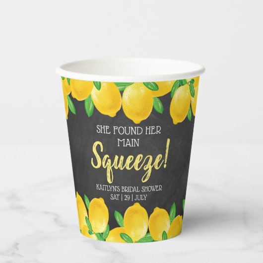 Sie fand ihr Haupt Squeeze Lemon Brautparty Pappbecher (Vorderseite)