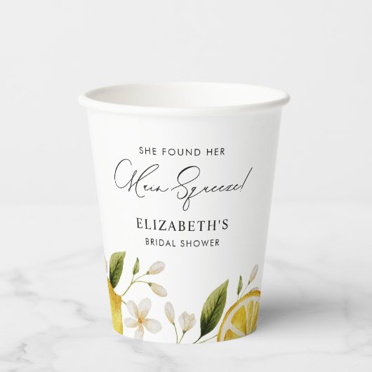 Sie fand ihr Haupt Squeeze Lemon Brautparty Pappbecher (Vorderseite)
